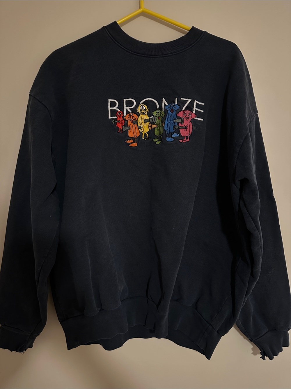 BRONZE 56K Navy Crewneck Sweatshirt with Embroidered Rainbow Characters
